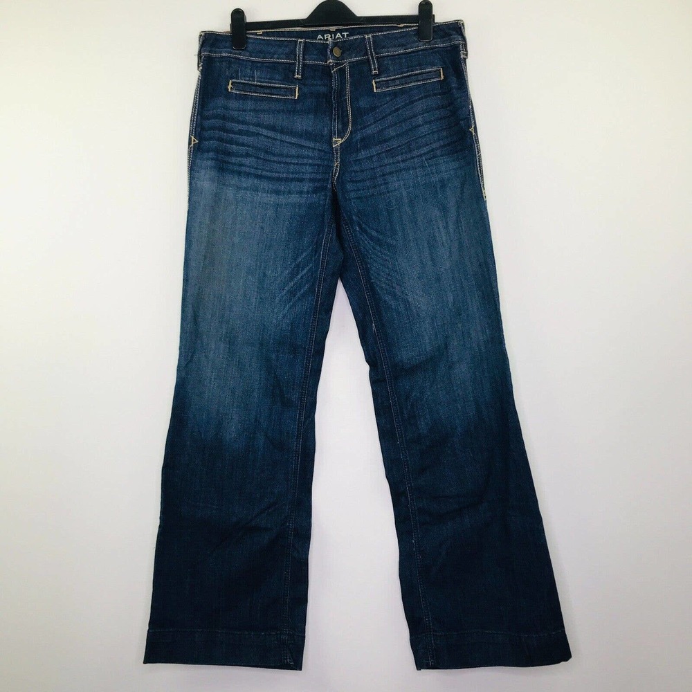 Ariat Denim Women's 34L Trouser Jeans Wide Leg Dark Wash Whiskered NWOT